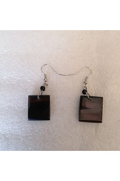 Butik Tülin Authentic Handmade Natural Bone Coffee Square Stripes Dangle Earrings 4.5X1.5 Made in Kenya