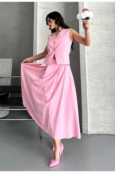 pembekurdelem Women's Vest Pleated Skirt Suit Pink