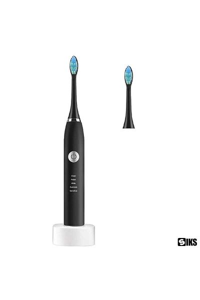 SIKS Sonic Electric Toothbrush, Device With Smart Timer, 800mAh, IPX7, 2 Soft Heads Included, Black