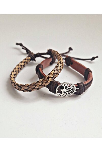 BSN Store Tree of Life Design 2-Pack Fashionable Khaki Leather Bracelets