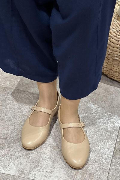 Majensia Genuine Leather Ballerinas with Ankle Belt
