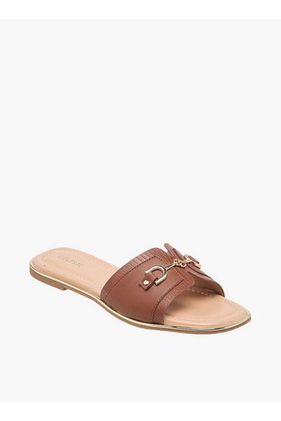 Celeste Women's Textured Slip-On Flat Sandals with Metal Accent