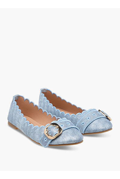 Little Missy Girls Scallop Detail Slip-On Ballerina Shoes with Buckle Accent