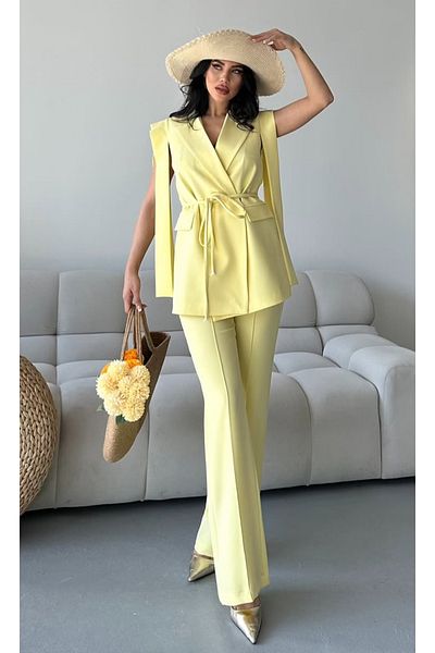 pembekurdelem Women's Tie-Up Vest Trousers Suit Yellow