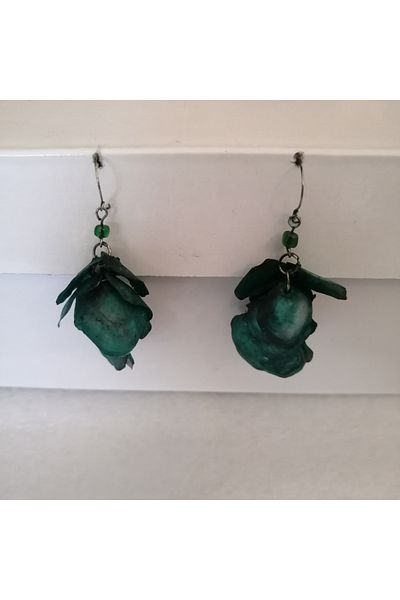 Butik Tülin Authentic Handmade Natural Fish Scale Dark Green Dangle Earrings 7X2.5 Made in Chile