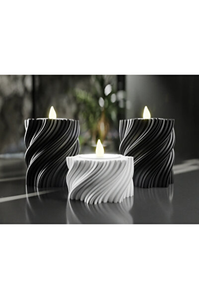 TSC 3Lü Set Şamdan Led Mumluk Ufak Boy Konsol Yemek Masası Dekorasyon