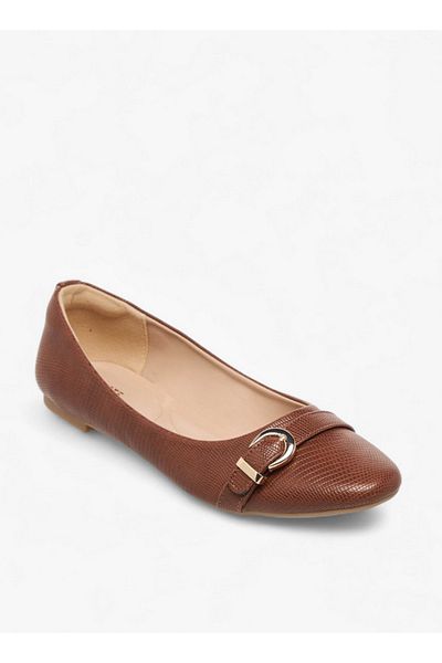 Celeste Women's Textured Slip-On Ballerina Shoes with Buckle Accent