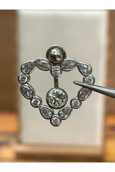 Rupen Kraft 316 L Surgical Steel Heart Model Belly Piercing with Shiny Zircon Stone