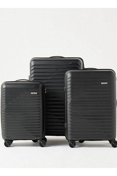 Oaklan by Shoexpress Men's Textured 3-Piece Hardcase Trolley Bag Set-Set-3 - 20-24-28