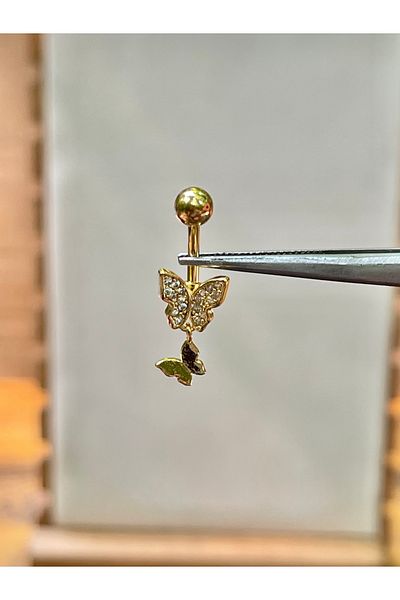Rupen Kraft 316 L Surgical Steel Butterfly Model Dangle Zircon Stone Navel Piercing
