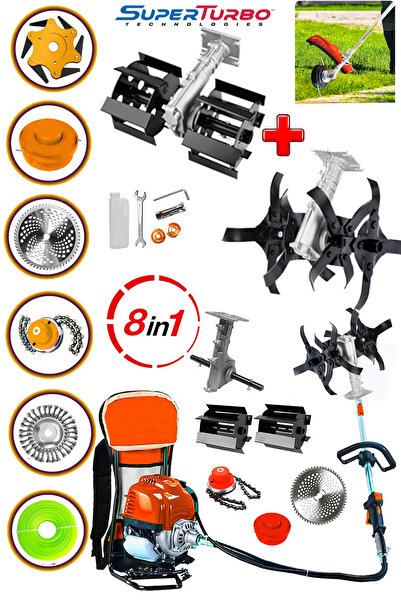 SUPERTURBO Germany 20HPX Sırt Tipi 8 Parçalı Benzinli Motorlu Ot Çalı Tırpanı...