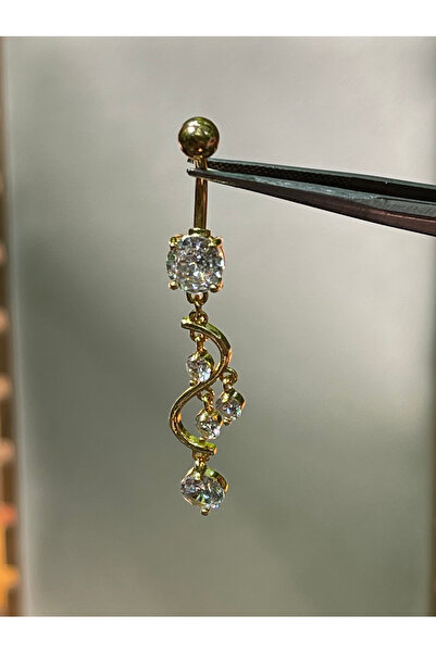 Rupen Kraft 316 L Cerrahi Çelik Pırlanta Modeli Sallantılı Zirkon Taşlı Göbek Piercingi