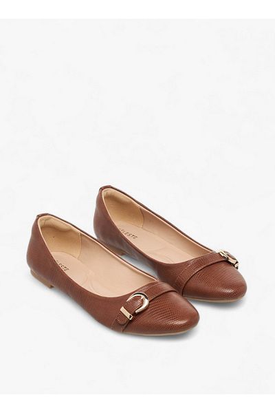Celeste Women's Textured Slip-On Ballerina Shoes with Buckle Accent