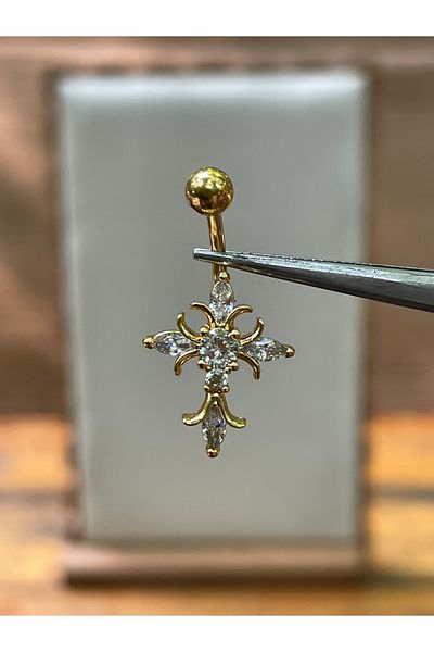 Rupen Kraft 316 l surgical steel cross model zircon stone belly piercing