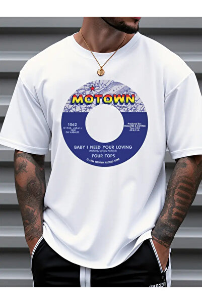 AEMİ Unisex Motown Štampano Oversize kroj okrugla kragna T-shirt