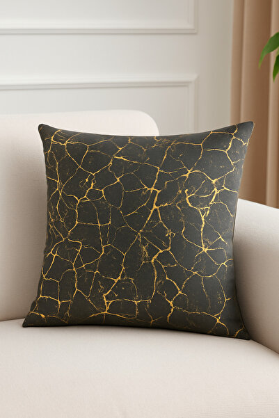 HİG HOME غطاء وسادة بني بنمط رخامي مطبوع رقميًا - وسادة زخرفية فاخرة قابلة للغسل