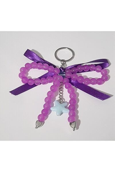 örgüdelisi Purple Bow Detailed Women's Keychain, Bag Charm