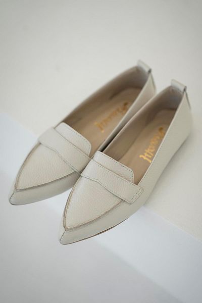Parponi Mexican Women's Genuine Leather Pointed Ballerinas Ecru