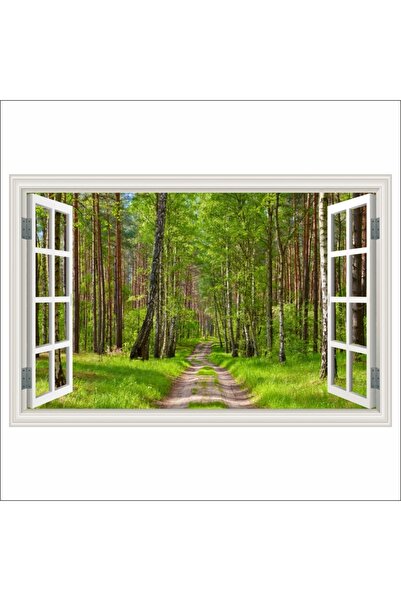 media Fototapet autocolant Fereastra Drum, padure, vara, 150 x 100 cm