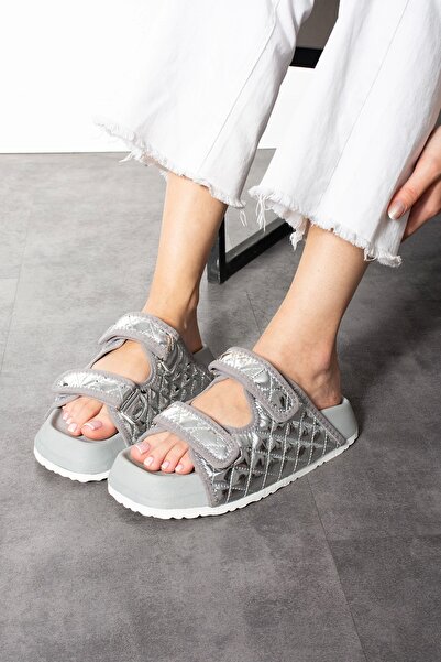 Sivarro Papuci de damă cu velcro gri matlasat – Ortopedici, eleganti, talpă anti-alunecare