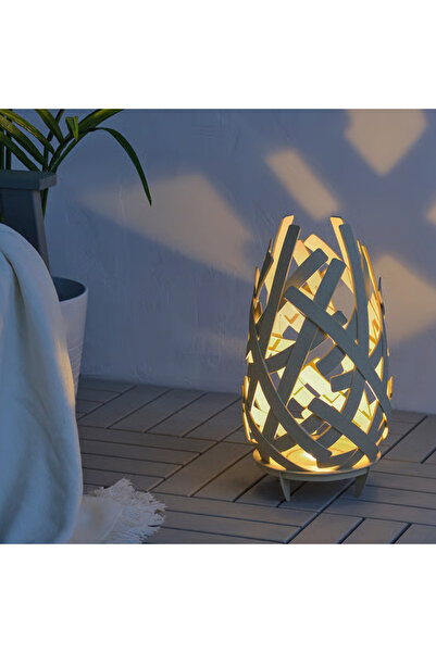 IKEA Solvinden 45 cm Bej Pilli Led Yer Lambası Bahçe Balkon Lambası Aydınlatm...
