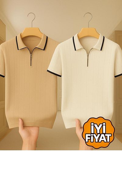 LC Waikiki 2 Pack Advantageous 100% Cotton Knitwear Polo Neck Zippered T-Shirt Stylish and High Quality Men's T-Shirt New