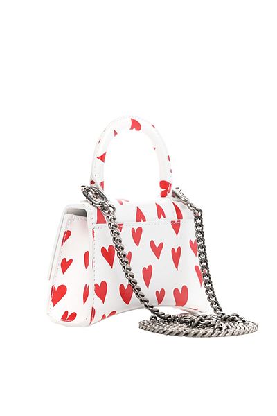 Balenciaga HOURGLASS MINI HANDBAG WITH CHAIN HEART PRINTED WHITE - BALENCIAGA - ONE SIZE, WHITE