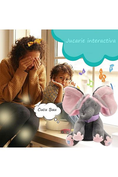 OEM Interactive Plush Elephant Cuckoo Boo, Talks and Sings, Grey/Pink, 30cm