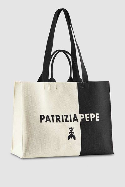 Patrizia Pepe MEDIUM BAG WITH LOGO PRINT - PATRIZIA PEPE - ONE SIZE, CREAM