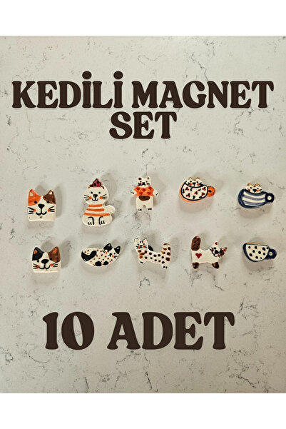 Soli Seramik El yapımı Kedili Seramik Magnet Seti, Kedili Buzdolabı Magneti, ...