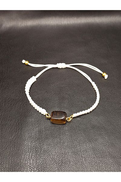 Han Ticarethane Tiger Eye Natural Stone Macrame Braid Bracelet