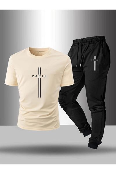 WOODROFFE Men's "Paris" Printed Short Sleeve T-Shirt and Jogger Pants Set