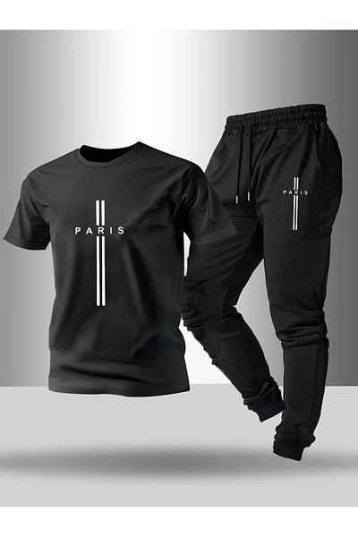 WOODROFFE Men's "Paris" Printed Short Sleeve T-Shirt and Jogger Pants Set