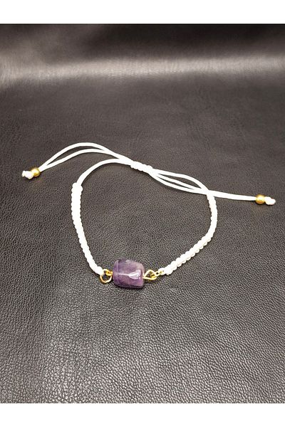 Han Ticarethane Amethyst Natural Stone Macrame Braided Bracelet