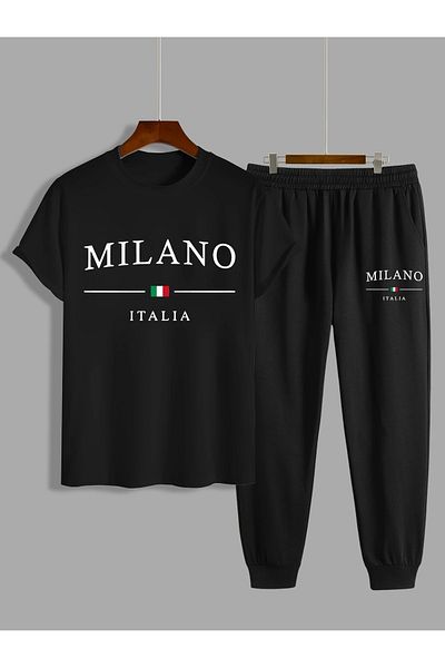 WOODROFFE Men's Milona Italia Printed T-Shirt & Sweatpants Bottom Top Set Combination