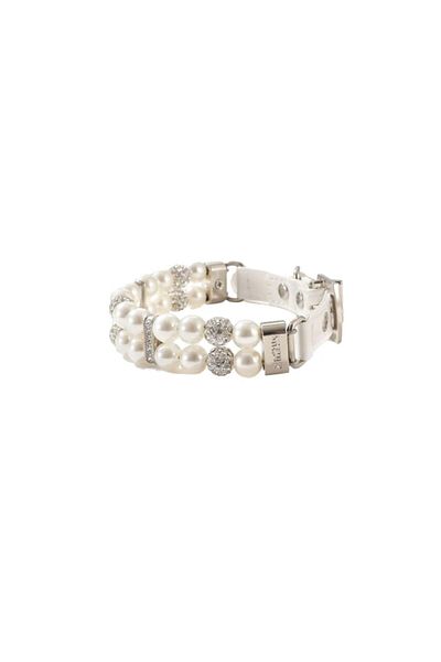 The Casius. Faux Pearl Collar for Pets, Size XS, White and Silver, The Casius