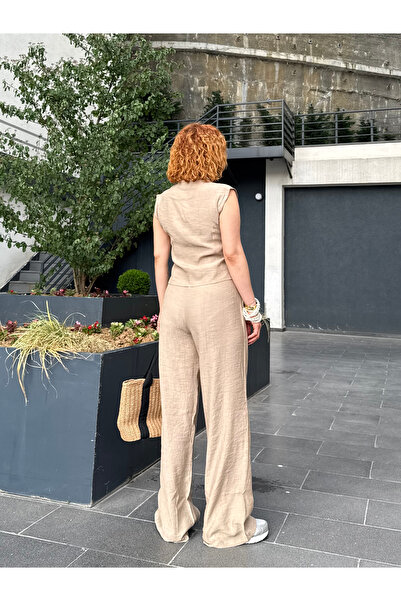 Bak'ap Premium Summer Modal Fabric Wide Leg Elastic Pants-Buttoned Vest Double Suit