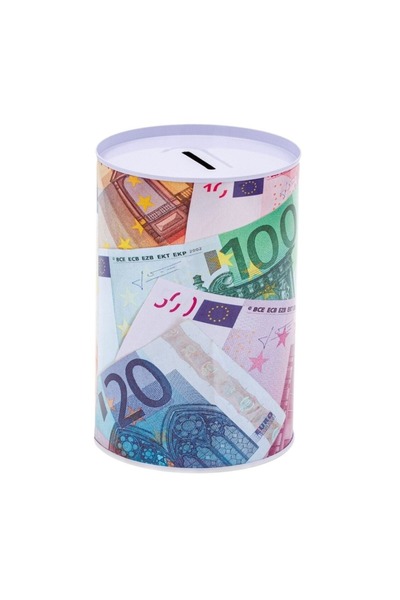 Sprise Pusculita Model Bancnote Euro, Din Metal, Sferique, 10x15 cm