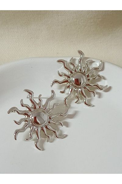 mos&more Small Silver Sun Women's Earrings, Diameter: 3cm