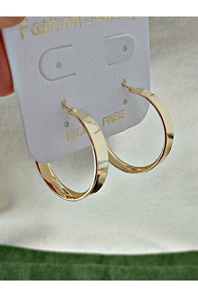 mos&more Gold 3cm Halka Şık Kadın Küpe, Geniş