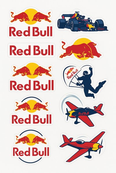 MKARAKAN RVELL MOTOSİKLET OTOMOBİL REDBULLL A4 STİCKER SET 003