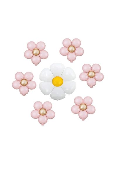 BAL10 DÜNYASI Bal10 7-Piece Pink White Daisy Foil Balloon Set