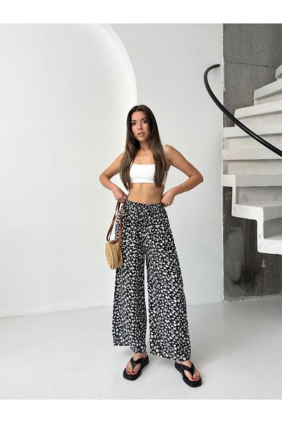 Jeevee Black Floral Patterned Wide Leg Trousers