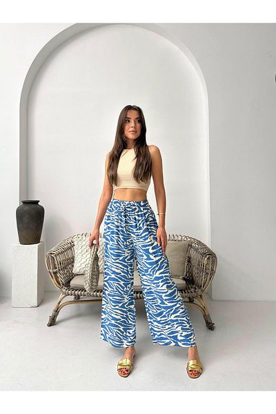 Jeevee Blue Zebra Patterned Wide Leg Trousers
