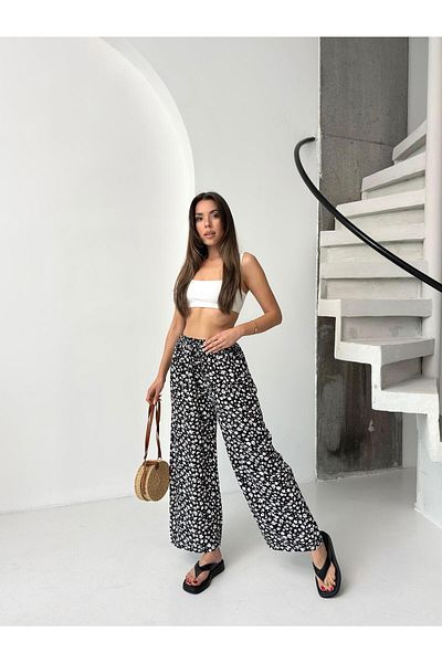Jeevee Black Floral Patterned Wide Leg Trousers