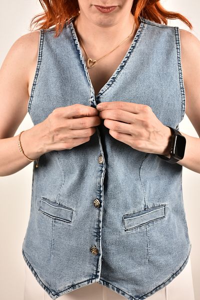 moda caddesi Lycra Women's Denim Vest with Pocket Detail