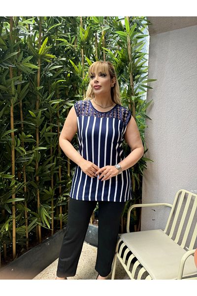 fly just Women's Plus Size Sleeveless Lace Detail Lycral Viscos Bluz