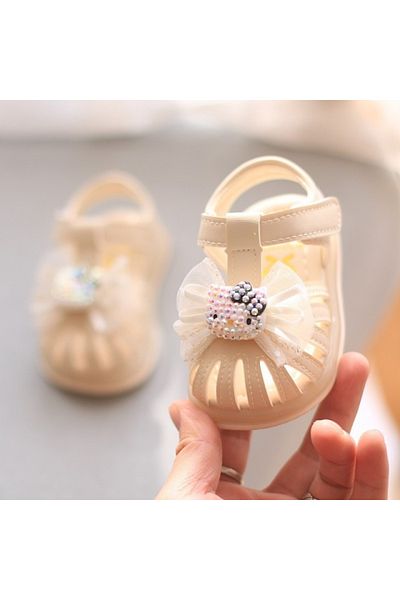 Superbaby Ivory sandals with bow and kitty for girls – comfort and elegance