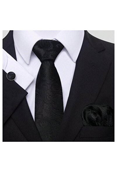 The Casius. Set for men including tie, pocket square, cufflinks, tie clip in classic black design