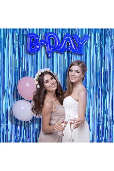 ForWhat 1x2MT Cortina de fundal cu franjuri metalizate albastre pentru decorarea biroului acasă